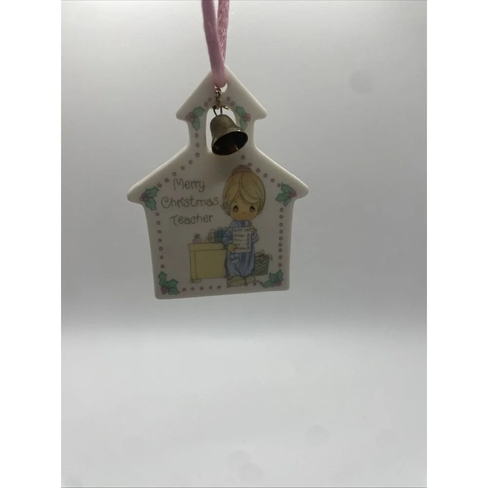 Estate Enesco Precious Moments School House w Metal Bell TO MY TEACHER Christmas